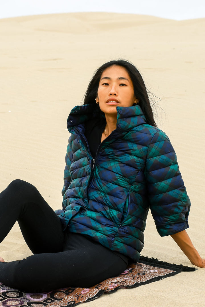 Pattern Crop Sleeve Puffer Jacket