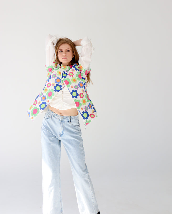 colorful short sleeve puffer jacket