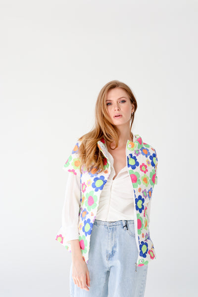 colorful short sleeve puffer jacket