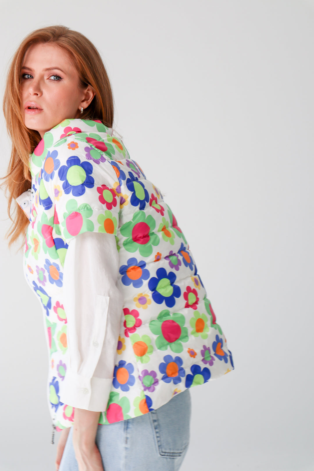 colorful short sleeve puffer jacket