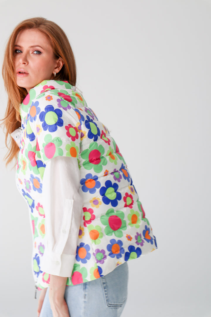 colorful short sleeve puffer jacket