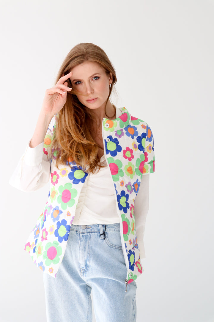 colorful short sleeve puffer jacket