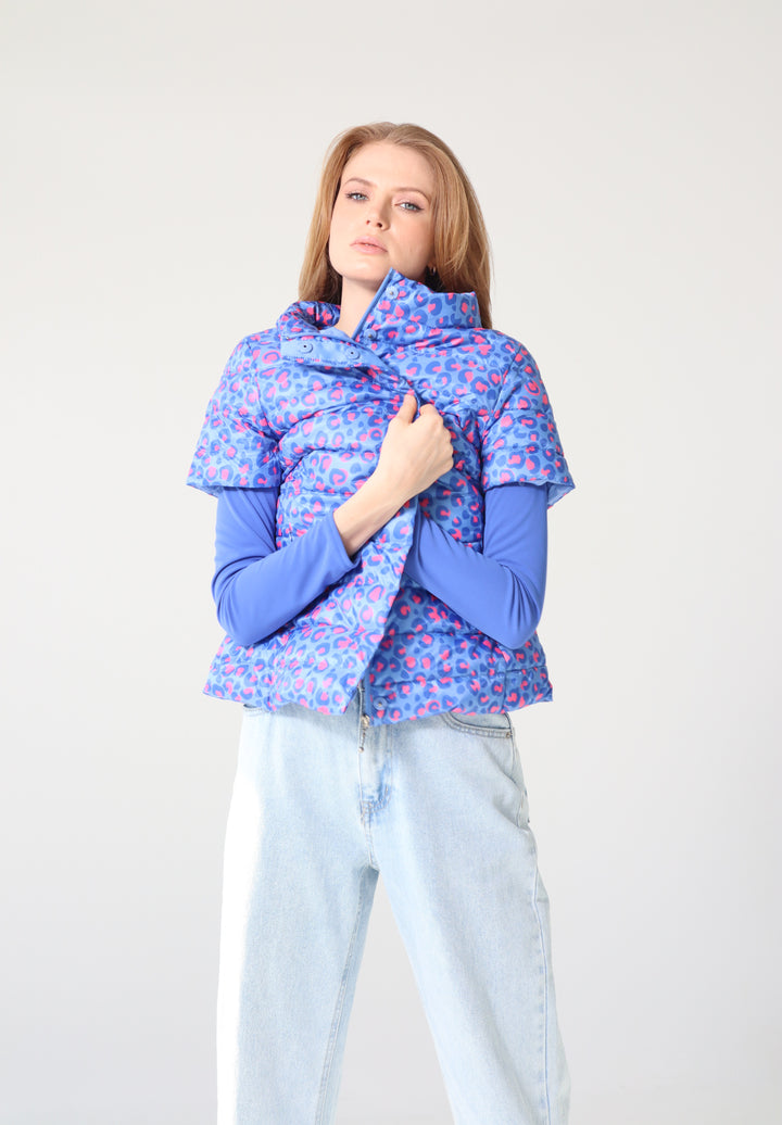 colorful short sleeve puffer jacket