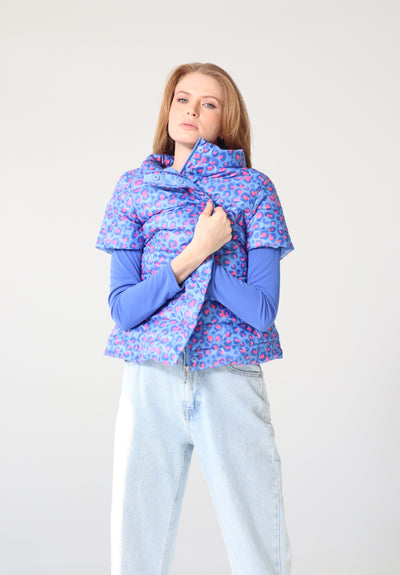 colorful short sleeve puffer jacket