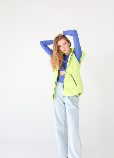 colorful hooded puffer long vest womens