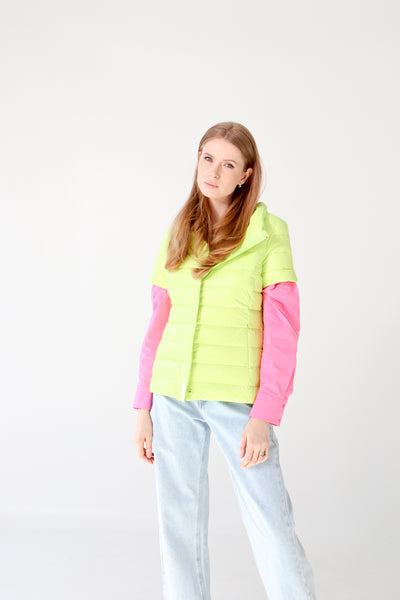 colorful short sleeve puffer jacket