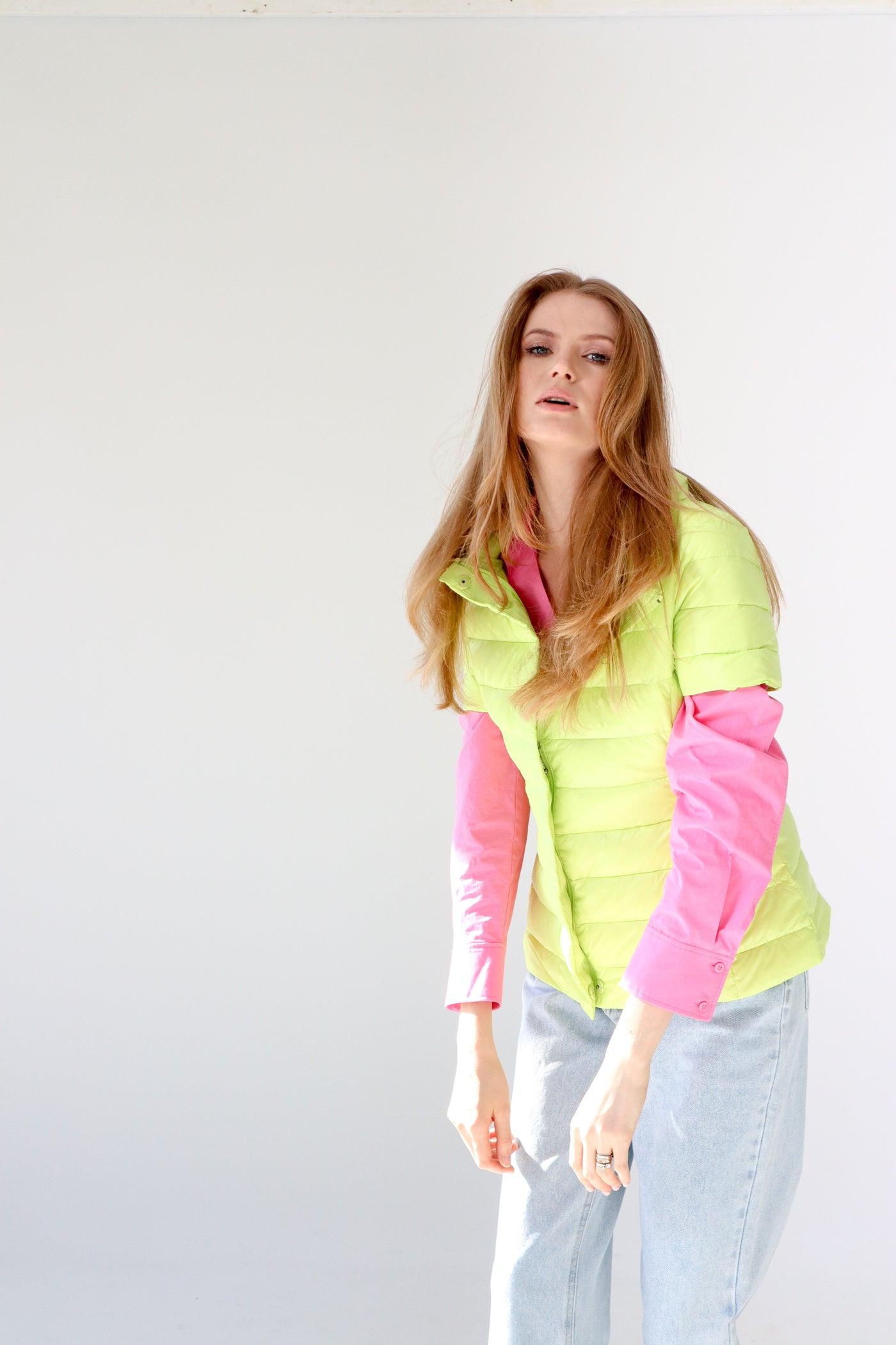 colorful short sleeve puffer jacket
