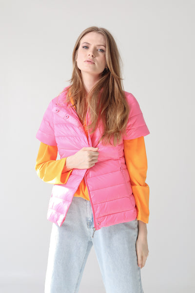 colorful short sleeve puffer jacket