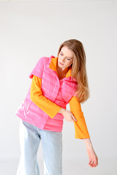 colorful short sleeve puffer jacket