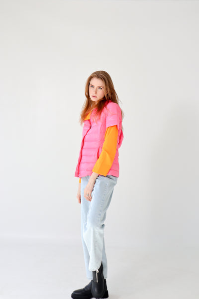 colorful short sleeve puffer jacket