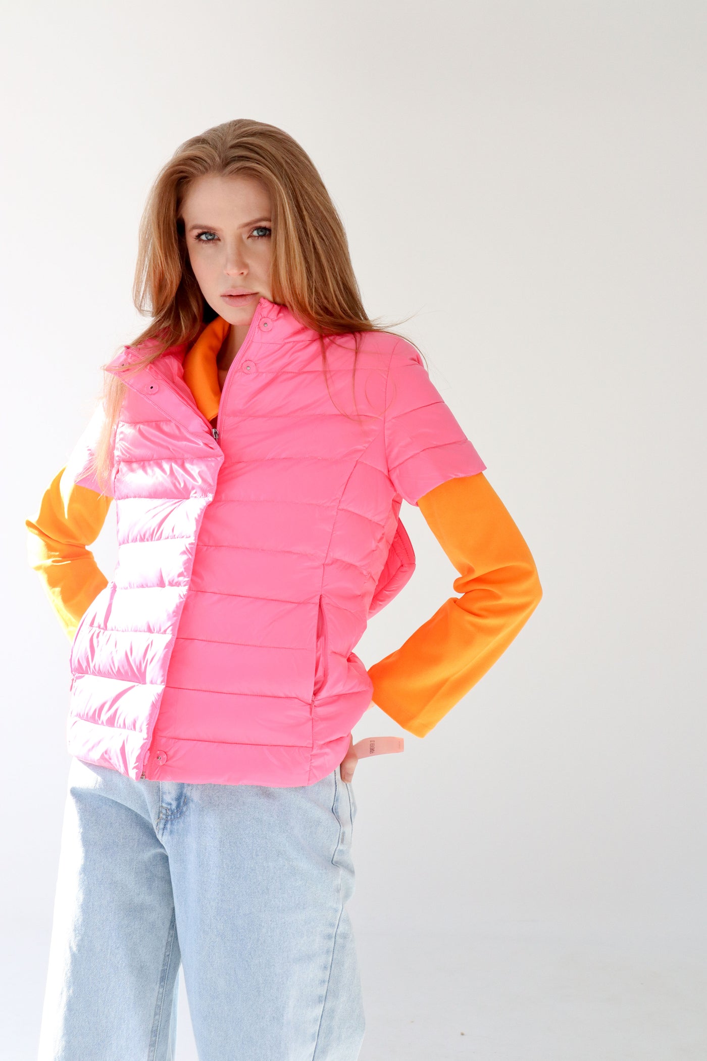 colorful short sleeve puffer jacket