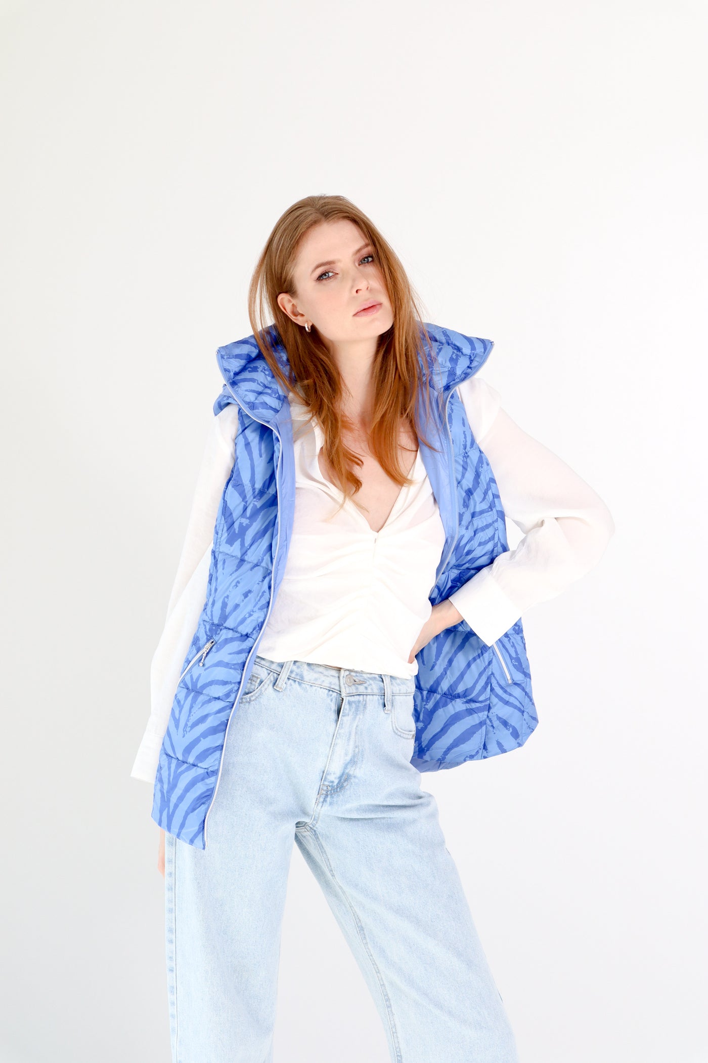 colorful hooded puffer long vest womens