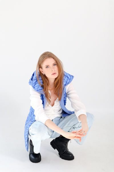 colorful hooded puffer long vest womens