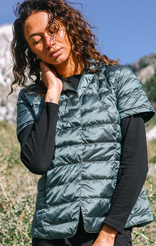 Notch Collar Short Sleeve Puffer Jacket