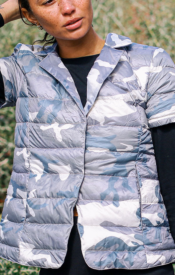 Notch Collar Short Sleeve Puffer Jacket