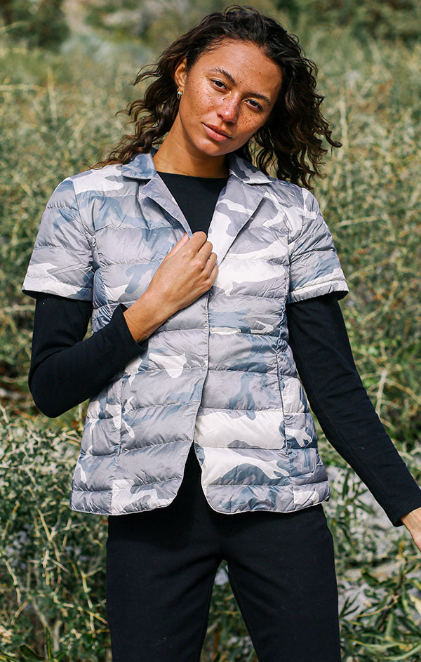 Notch Collar Short Sleeve Puffer Jacket