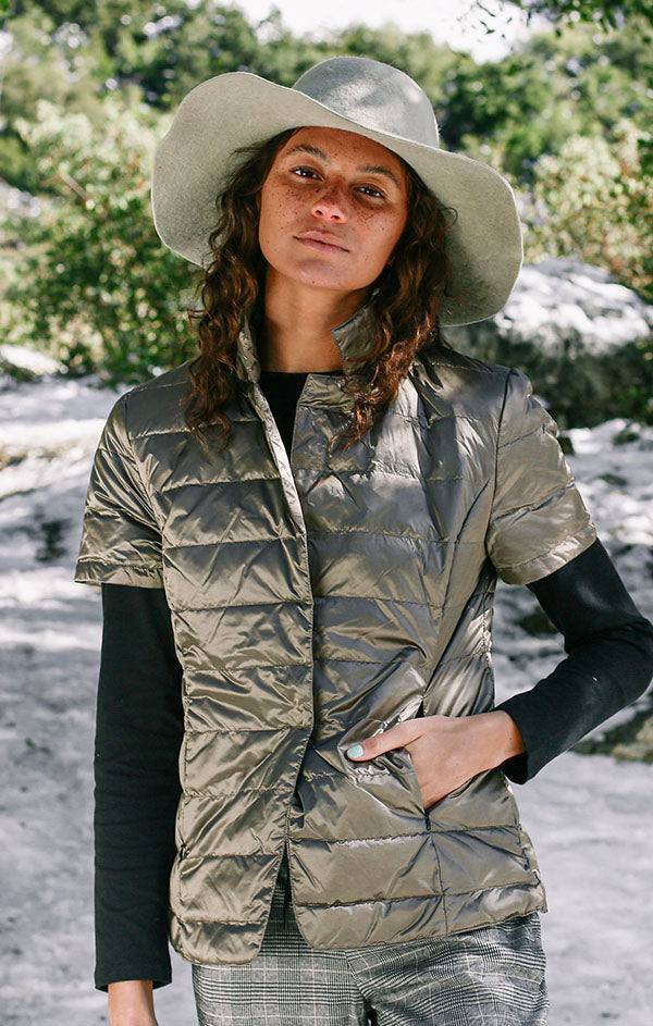 Notch Collar Short Sleeve Puffer Jacket