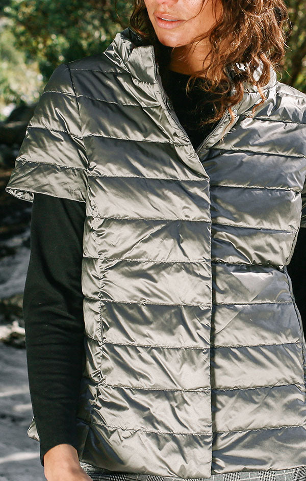 Notch Collar Short Sleeve Puffer Jacket