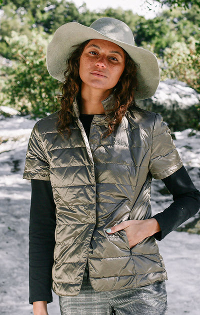 Notch Collar Short Sleeve Puffer Jacket
