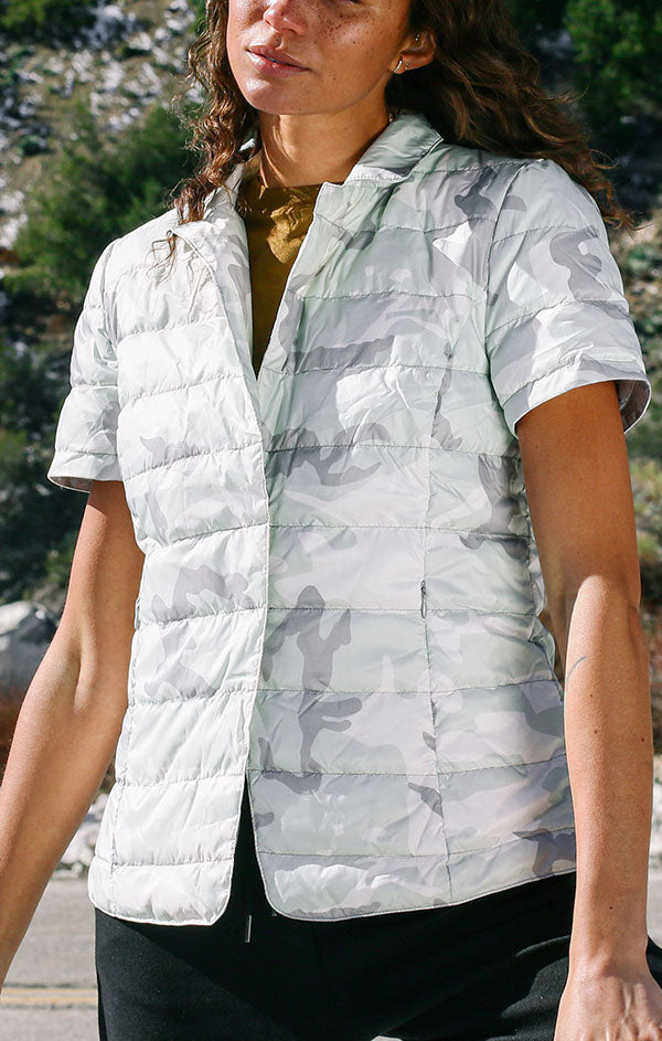 Notch Collar Short Sleeve Puffer Jacket