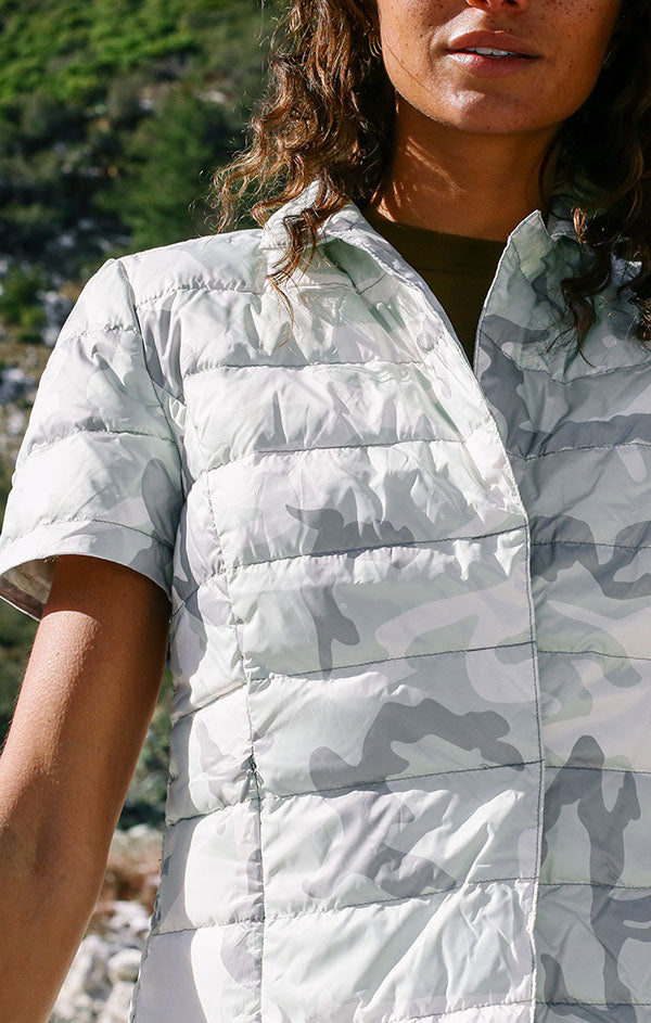 Notch Collar Short Sleeve Puffer Jacket