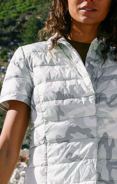 Notch Collar Short Sleeve Puffer Jacket